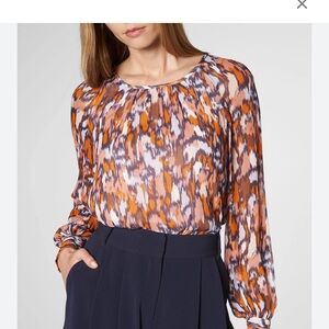 LK Bennett abstract orange blouse SZ 6